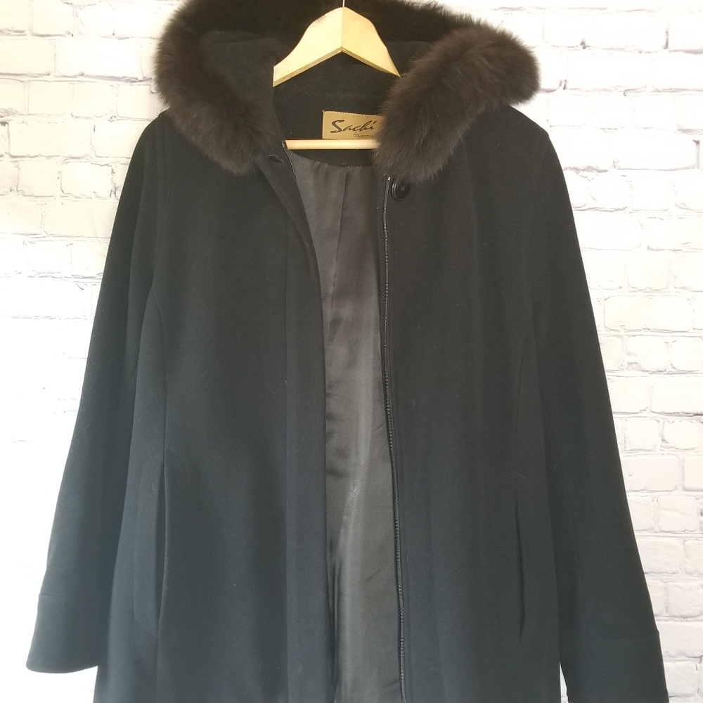 Vintage SACHI Wool Cashmere Fox Hood Coat/…
